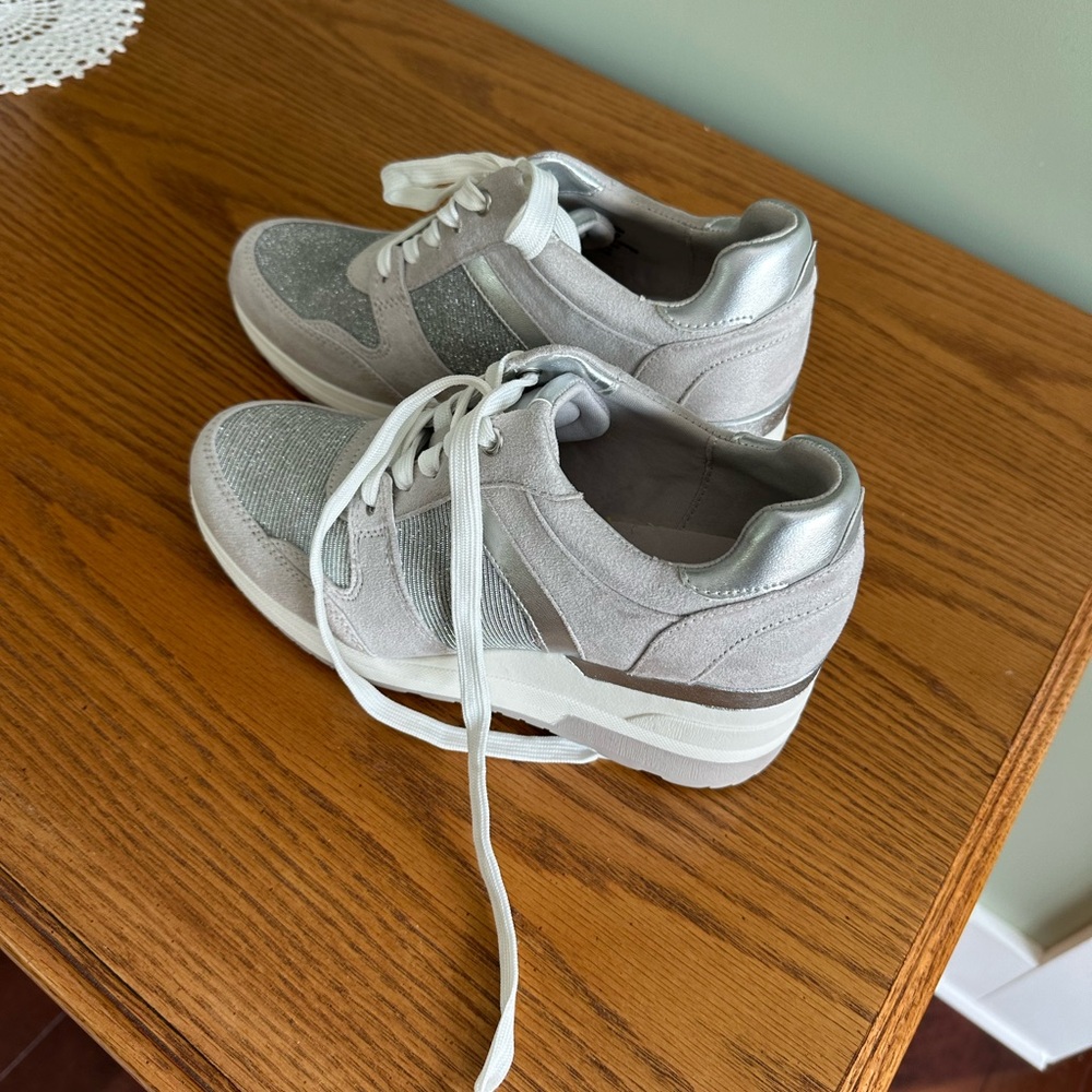 Michael Kors Silver and White Sneakers